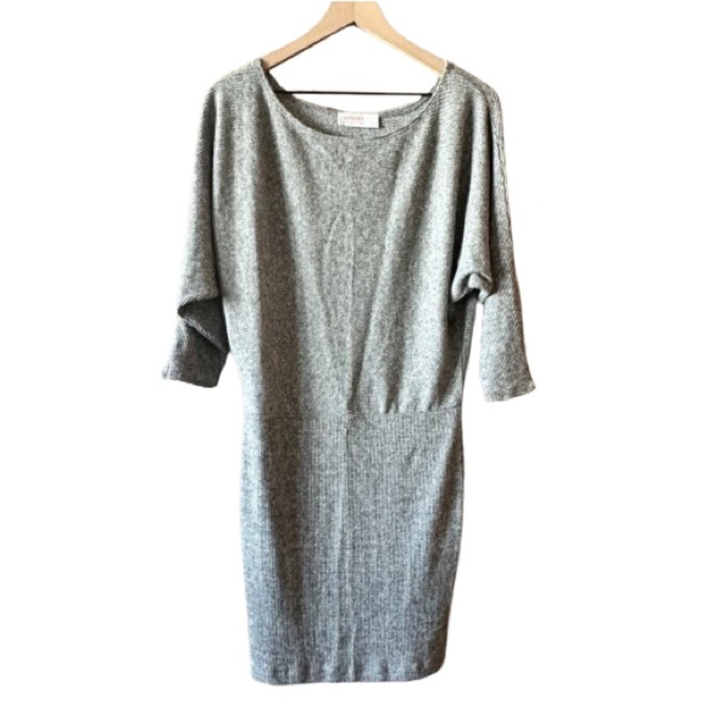 Women's M Renee C Gray Ribbed Sweater Dress Boat Neck Mini Cozy Knit